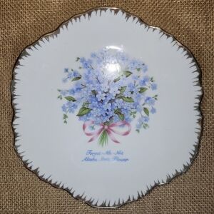 Forget Me Not Alaska State Flower Vintage Gold Rim Souvenir Plate Floral Bouquet